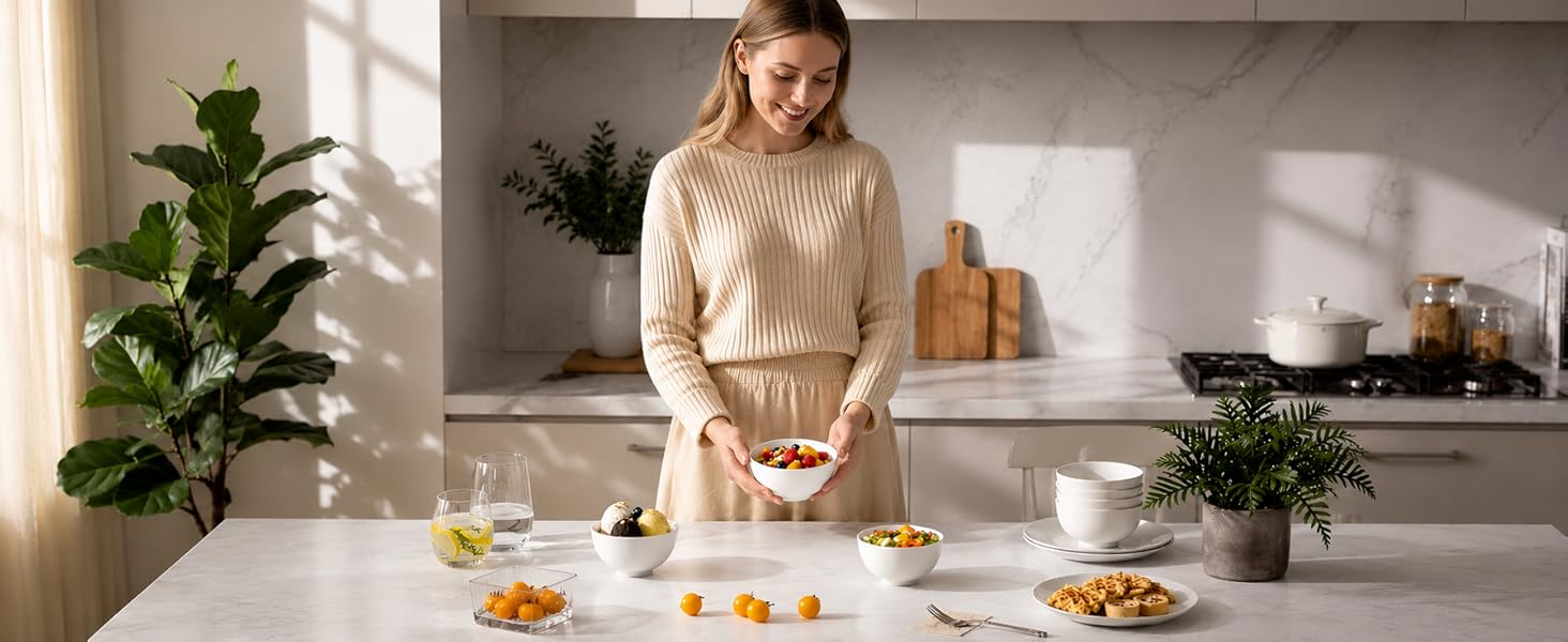 MALACASA Small White Ceramic Bowls Set of 8, 14 OZ