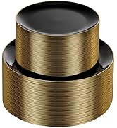 KIRE 100PCS Black and Gold Plates - Black Plastic Plates Disposable with Gold Rim for Halloween P...