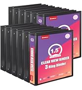 Comix Durable 1.5 Inch 3 Ring Binder with Clear Cover, 1.5" Round View Binder with 2 Interior Poc...