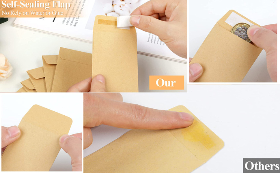 Coin Envelopes, Brown Kraft Seed Envelopes,Full-Flap Seal Small Envelopes