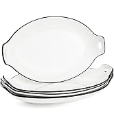 ZOOFOX Set of 4 Oval Serving Platter, 12" White Porcelain Serving Tray with Handle, Large Serving...