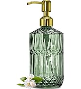 JASAI 18Oz Green Glass Soap Dispenser with Gold Rust Proof Pump, Refillable Kitchen soap Dispense...