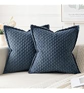 MIULEE Blue Throw Pillow Covers 18x18 Inch Pack of 2 Soft Corduroy Pillow Covers Decorative Strip...