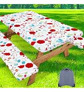 misaya Picnic Table Cover with Bench Cover, Waterproof Elastic Fitted Tablecloth for 6 Foot Table...