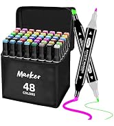 K.CINE 48 Colors Alcohol Markers, Dual Tip Art Markers with Brush Tip & Chisel Tips, Artist Art S...