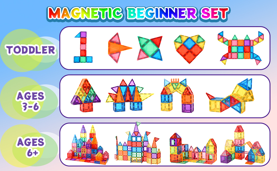 Magnetic Tiles for Kids Ages 3-5 4-8 Magnet Toys for 3 4 5 6 7 8 Year Old Boys Girls