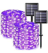 JMEXSUSS 2 Pack Solar Halloween Lights Outdoor, 33ft 100 LED Purple Halloween Lights, Waterproof ...