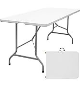 Byliable Folding Table 6ft Portable Heavy Duty Plastic Fold-in-Half Utility Foldable Table Plasti...