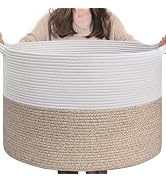 INDRESSME Large Laundry Basket, 21.7'' x 13.8'' Cotton Rope Blanket Basket Living Room Toy Basket...