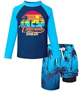 Boys Rash Guard Swim Set with Swim Trunks Bathing Suit Long Sleeve Swim Shirt Quick Dry Swimsuit ...