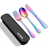 Travel Utensils with Case, Quatish 4 Piece Stainless Steel Silverware Set for Work, Portable Reus...