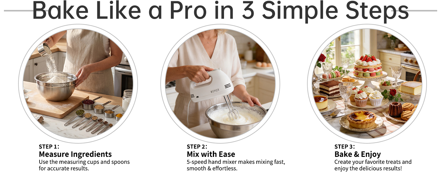WEPSEN Hand Mixer Electric Mixing Bowls Set