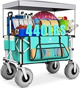 Navatiee Beach Wagon with Big Balloon Wheels for Sand, 200L Extra Large Beach Cart with Canopy, 4...