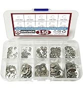 AIMUNOK 150Pcs E-Clip External Retaining Rings Snap Rings Assortment Set, 304 Stainless Steel C-C...