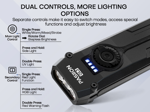 flashlight uses a rotary dial to provide smooth stepless brightness adjustment