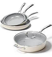 Kikcoin 12 in Deep Frying Pan with LId & 3 Pack Nonstick Frying Pans Set 8+9.5+11 inch