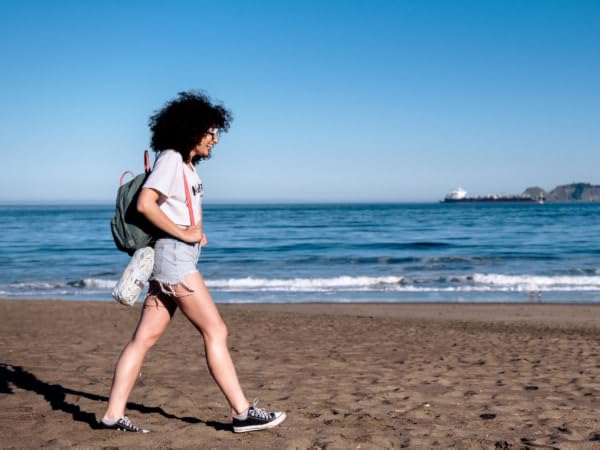 Mobile A Girl is walking on the beach with Turkish Towel