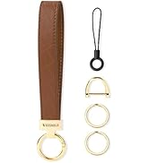 WEESMILE Leather Wristlet Keychain, Car Wrist Key Chain Bracelet with 2 Key Rings & D Ring, Cute ...