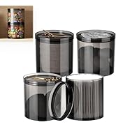 Komashr 4Pack Stackable Black Plastic Container - 20 Ounce Round Vanity Storage Organizers with L...