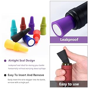 Wine stoppers for wine bottles,Colorful Silicone + Stainless Steel Wine Stopper
