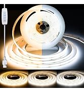 ShineBurky COB LED Strip Light 5V, 2m 608 LEDs/M Dimmable 2700K - 6500K 8mm Width CRI93+ Flexible...