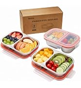 HestiaSnax Stainless Steel Snack Container, 3-Pack 2-Compartment Portable Containers with Lids, S...