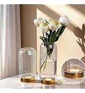 LED Flower Vase with Lights,Set of 2 Battery Operated Flower Vases with Timer Modern Hand Blown V...