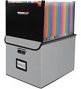 Vexalora File Organizer Box with Folder, 25 Pockets Accordion File Organizer with Colored Labels,...