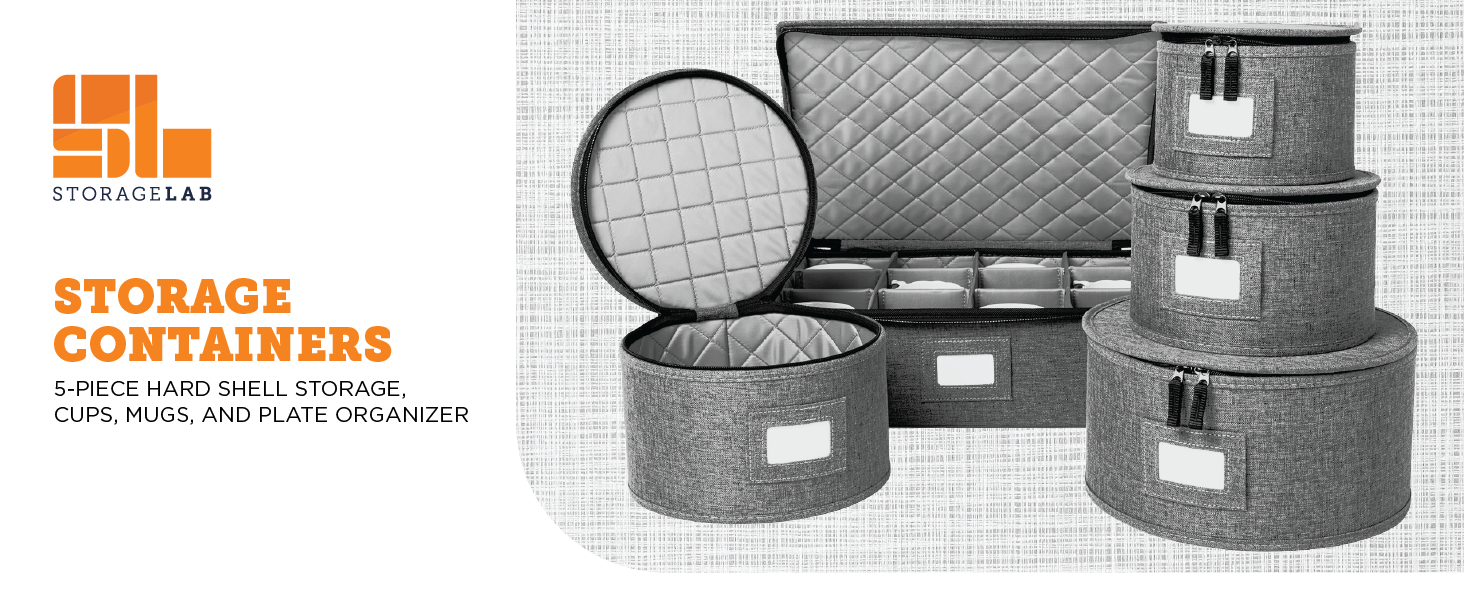 StorageLab - 5-Piece Hard Shell Storage Cups, Mugs, and Plate Organizer