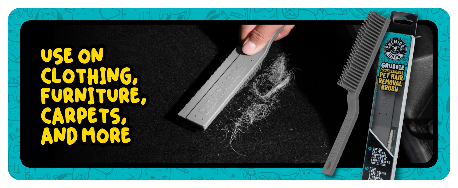 Rubber pet hair brush that pulls embedded dog and cat hair from car seats fast.