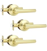 Brotima 3 Pack Passage Gold Door Handles, Brushed Gold Keyless Door Lever Non-Locking Lever Set I...