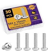 M4 x 16mm Machine Screws, 30PCS Pan Head Machine Screws 304 Stainless Steel Metric Assortment, Tr...