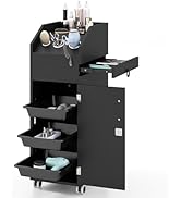 Giantex Salon Cart for Hair Stylists, Lockable Wood Trolley Cart on Wheels, 3-Drawer Storage Cabi...