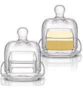 ZOOFOX 2 Pack Glass Butter Dish, Small Glass Butter Keeper with Lid and Easy Grip Handle, Clear B...