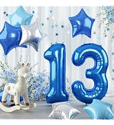 Dark Blue Foil Balloon Number 13, 40 Inch Giant Globos Azules Light Metallic Blue Mylar Balloon, ...