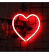 Red Heart Neon Sign, Battery Operated or USB Powered Neon Heart Lights for Valentines Day Decorat...