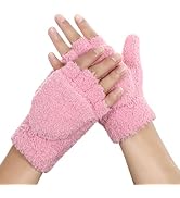 Achiou Warm Fingerless Gloves for Women Men, Convertible Winter Fingerless Mittens with Flip-top ...
