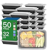50 Pack (100-Piece) 32 oz Meal Prep Containers Reusable with Easy Open Lids, Sturdy Leakproof Foo...