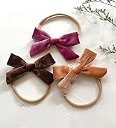Cherssy Baby Girl 4" Velvet Hair Bows and Headbands, 10pcs Nylon Hairbands Elastic Hair Accessori...