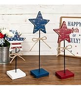 4th of July Indoor Home Decorations 3 PCS, Fourth of July Patriotic Americana Wooden Star Decor f...