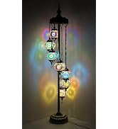 GOGERS Turkish Moroccan DIY Floor Lamp Kit 7 Big Mosaic Glass Globes Vintage Bohemian Tiffany Sty...