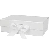 DaiUni 10.5"X7.5"X3.1" White Magnetic Gift Box with Lid and Ribbon for Presents