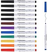 TWOHANDS Wet Erase Markers Fine Tip, 8 Colors, 12 Count | Glass Whiteboard Markers For Acrylic Ca...