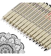 Muchcute Micro Fineliner Drawing Art Pens: 16 Black Fine Line Waterproof Ink Set Artist Supplies ...