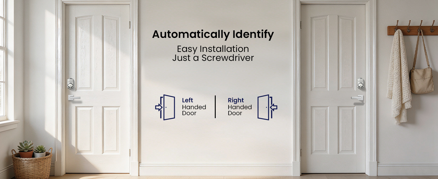 reversible left/right door, auto detects direction after reset for easy home installation