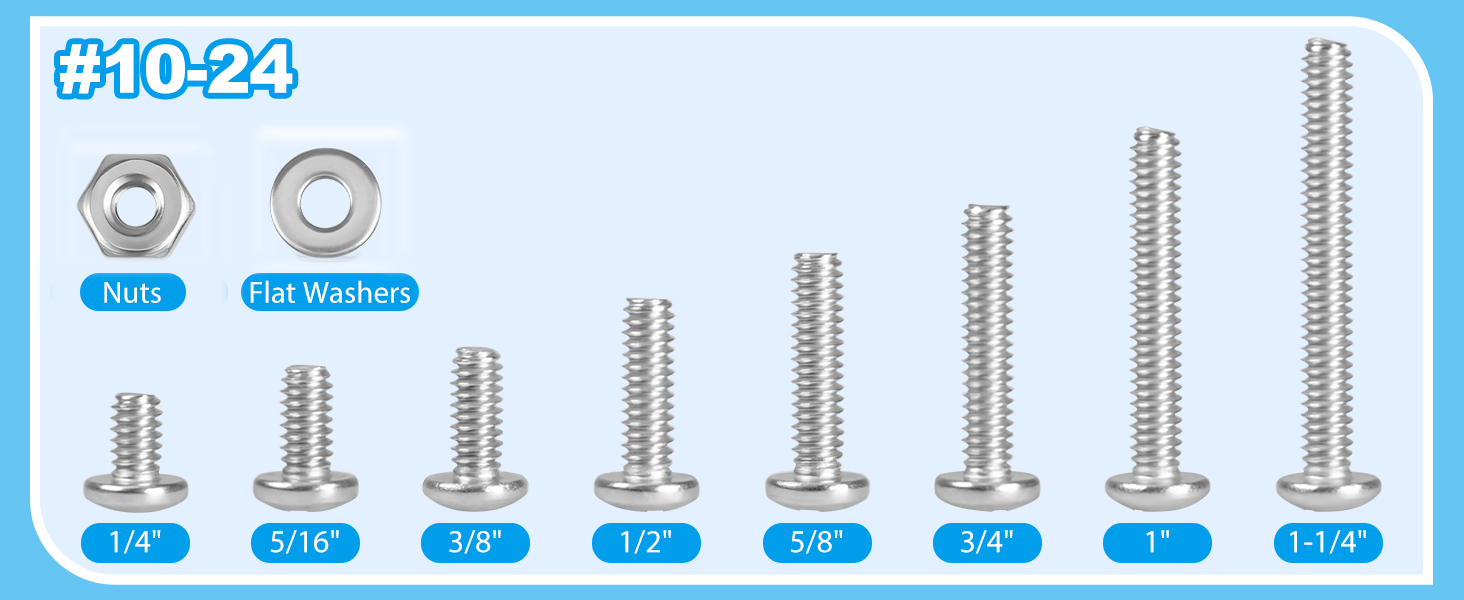#10-24 Phillips Pan Head Machine Screws Nuts Washers Assortment Kit