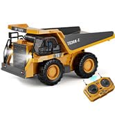 KIDMARKT RC Dump Truck Toy, 9-Channel Remote Control Toy with Metal Bed & Light, Rechargeable Bat...