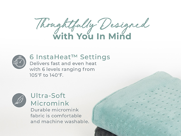 thoughtfully designed instaheat ultrasoft micromink fast heating auto shut off lcd machine washable