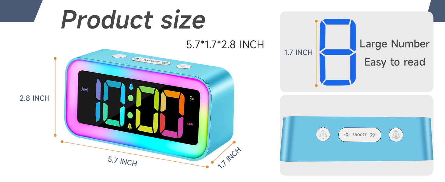 large number digital alarm clock 5.7 inch compact size bedroom bedside nightstand dresser