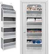 Over The Door Organizer 4 Shelves & 4 Side Pockets, Large Storage Rack | Anti-Tilt Hanging Door S...